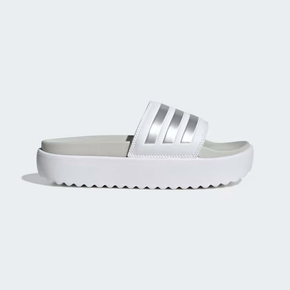 Adidas White and Silver Platform Slides Sandals Women’s Sz 9 Like New!
